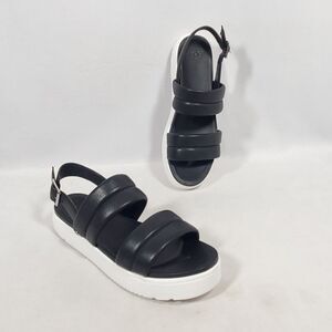 UGG Women's Sz 12 Zayne Slingback Black Leather White Platform Strappy